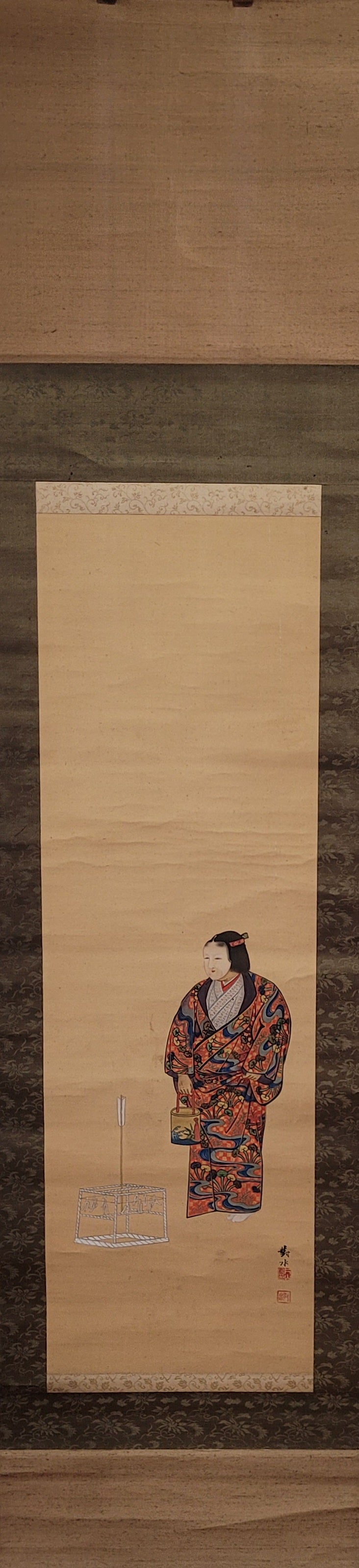 Antique Japanese scroll with a Noh theatre performer - KS28