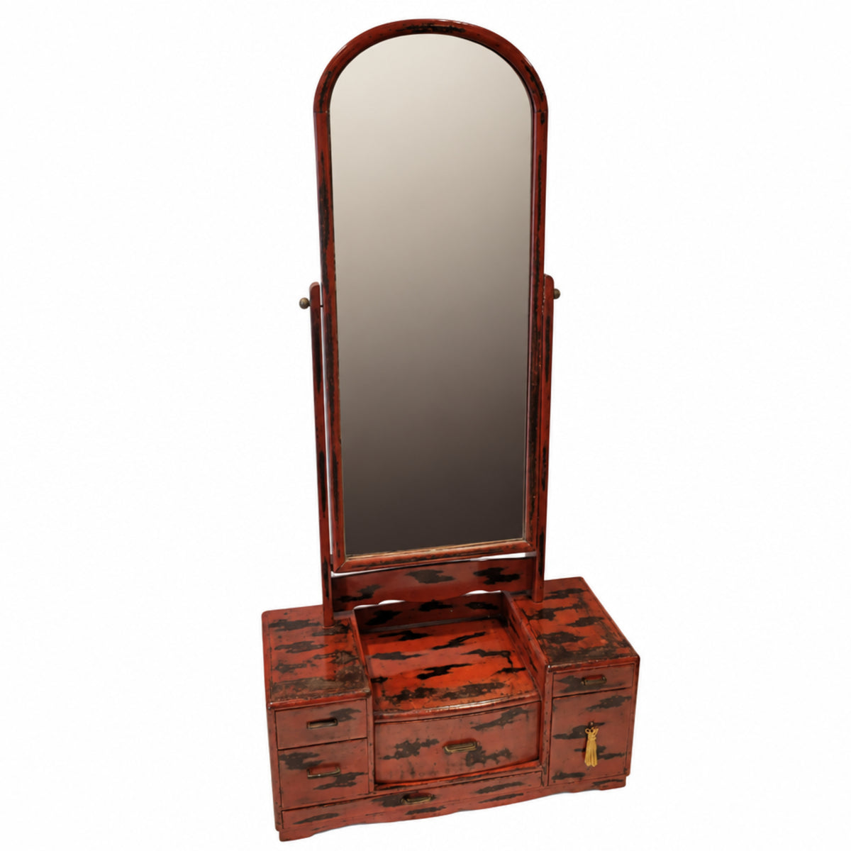 Japanese Negoro lacquer mirror on chest