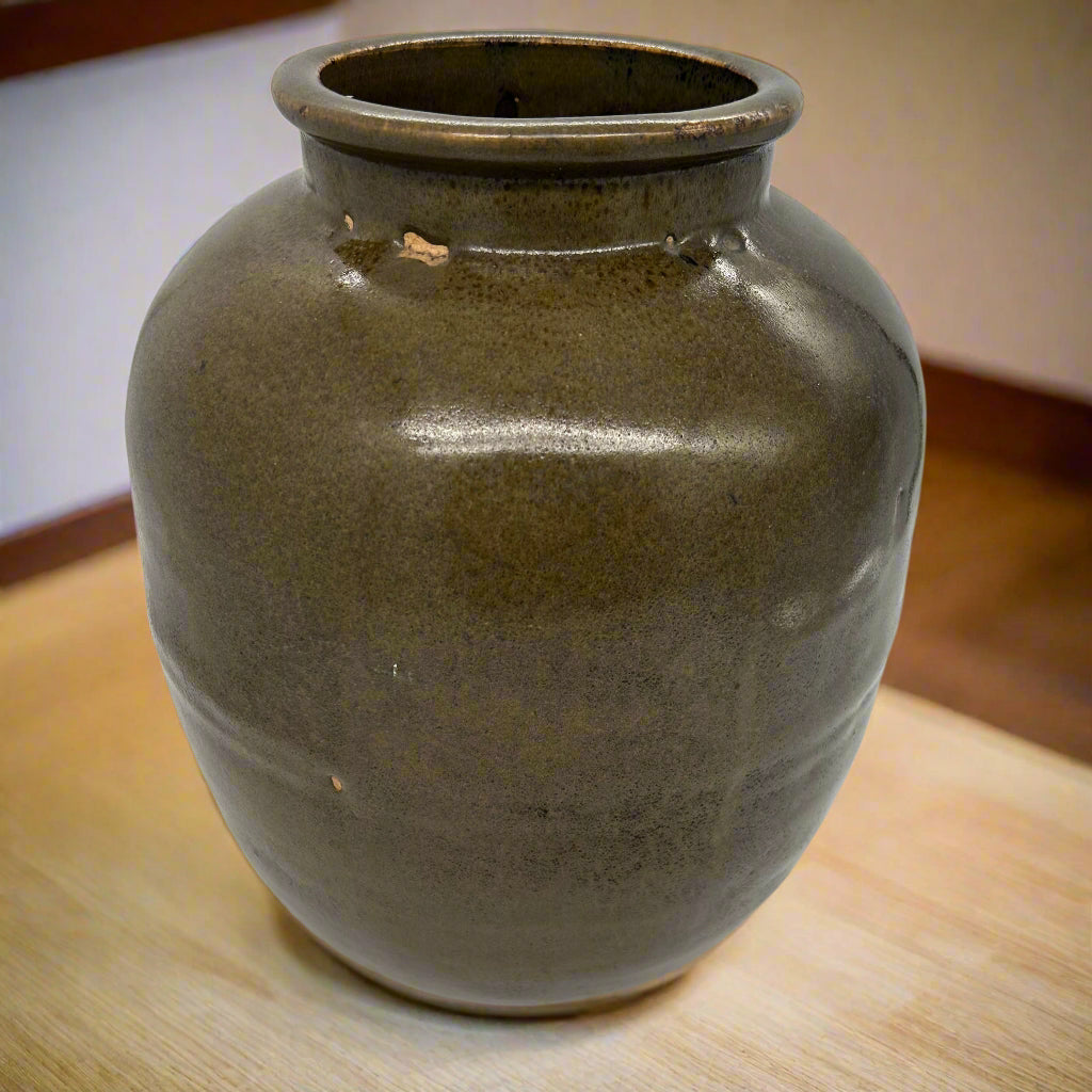 Brown ceramic tsubo tea jar