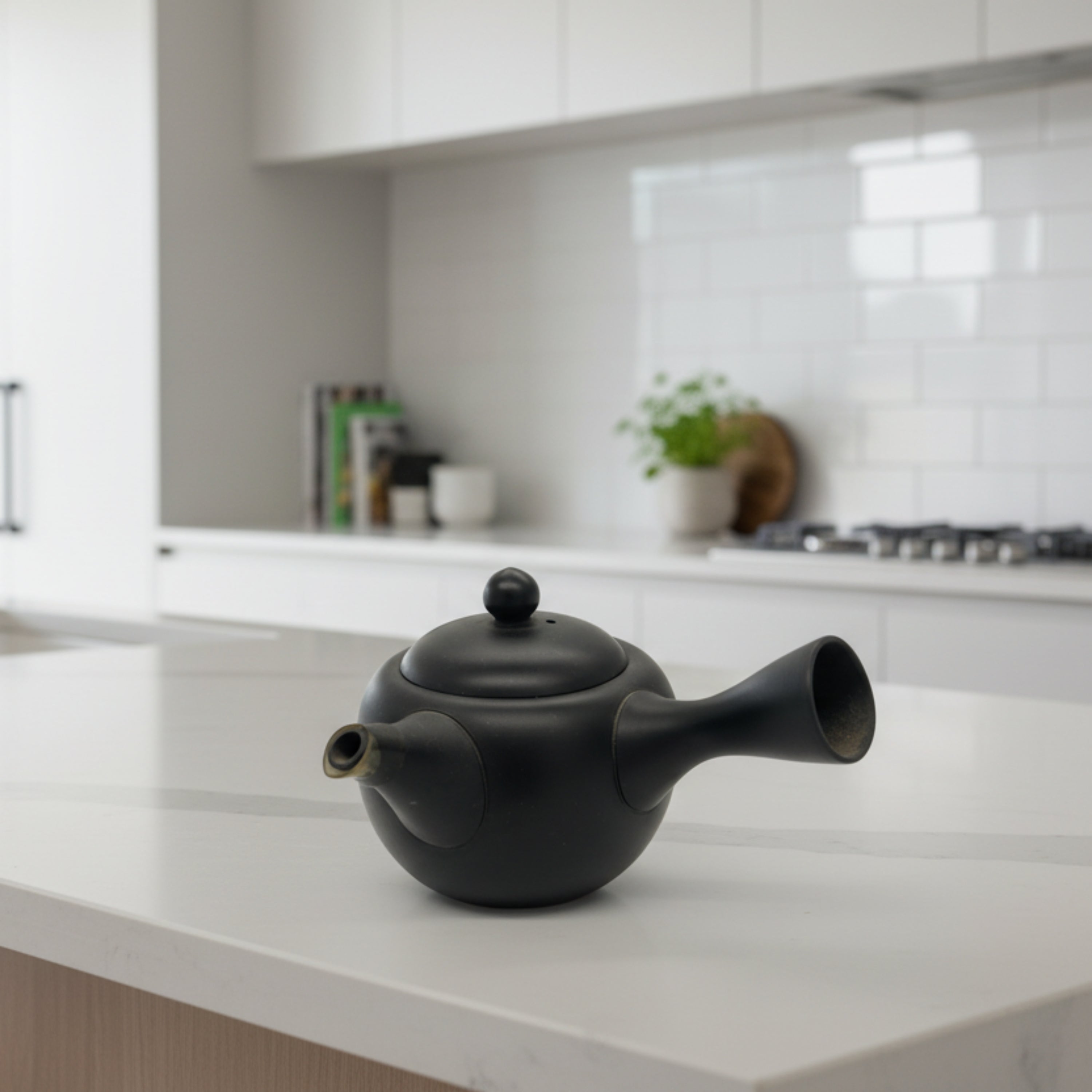 A small Japanese terracotta sen-cha tea pot..