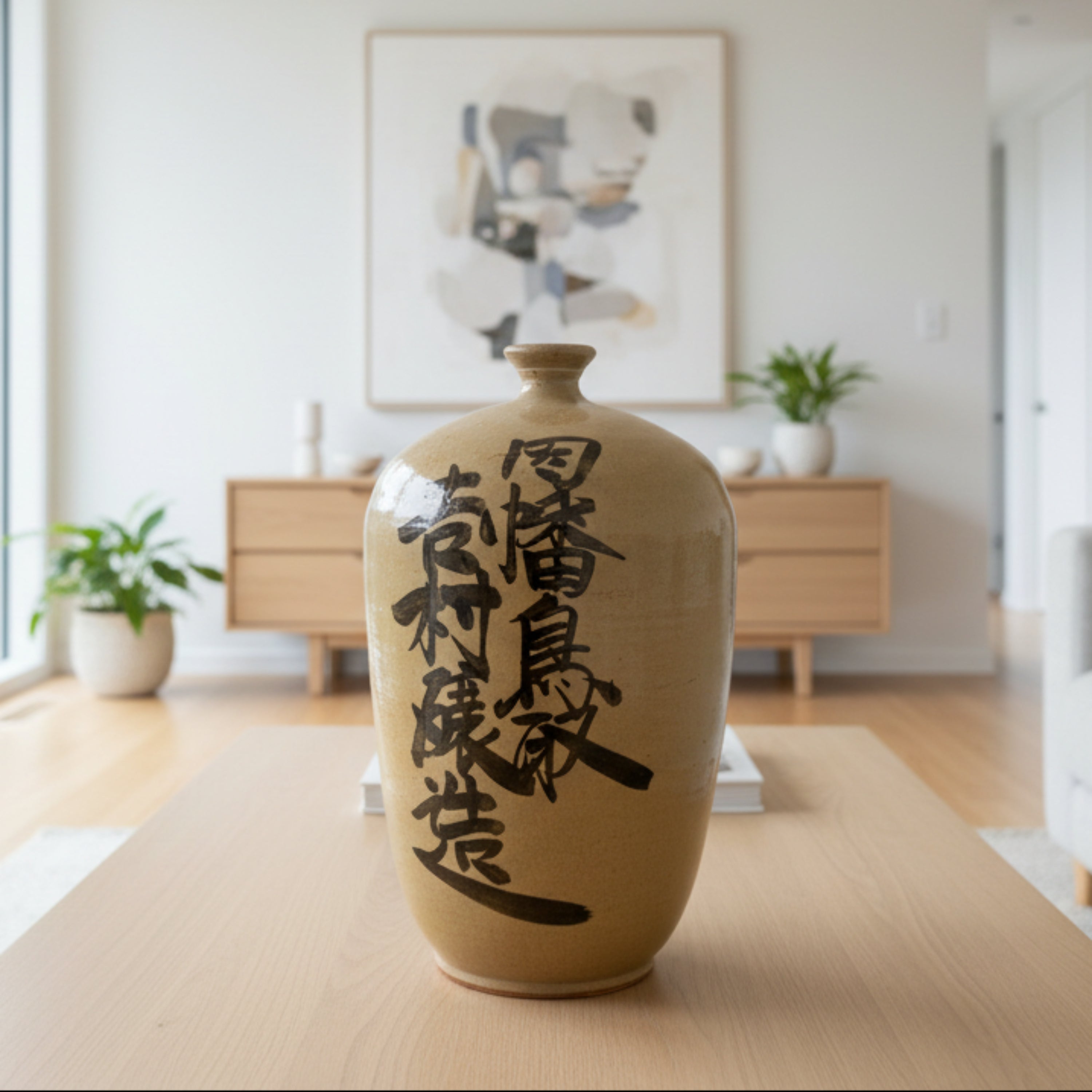 Japanese pottery sake bottle. Early 20thC. The bottle measures approximately 32 cm in diameter and 36 cm in height.