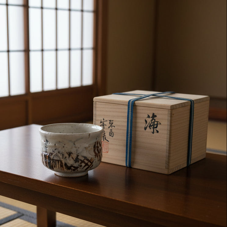 Japanese Shino tea bowl with it's original signed box