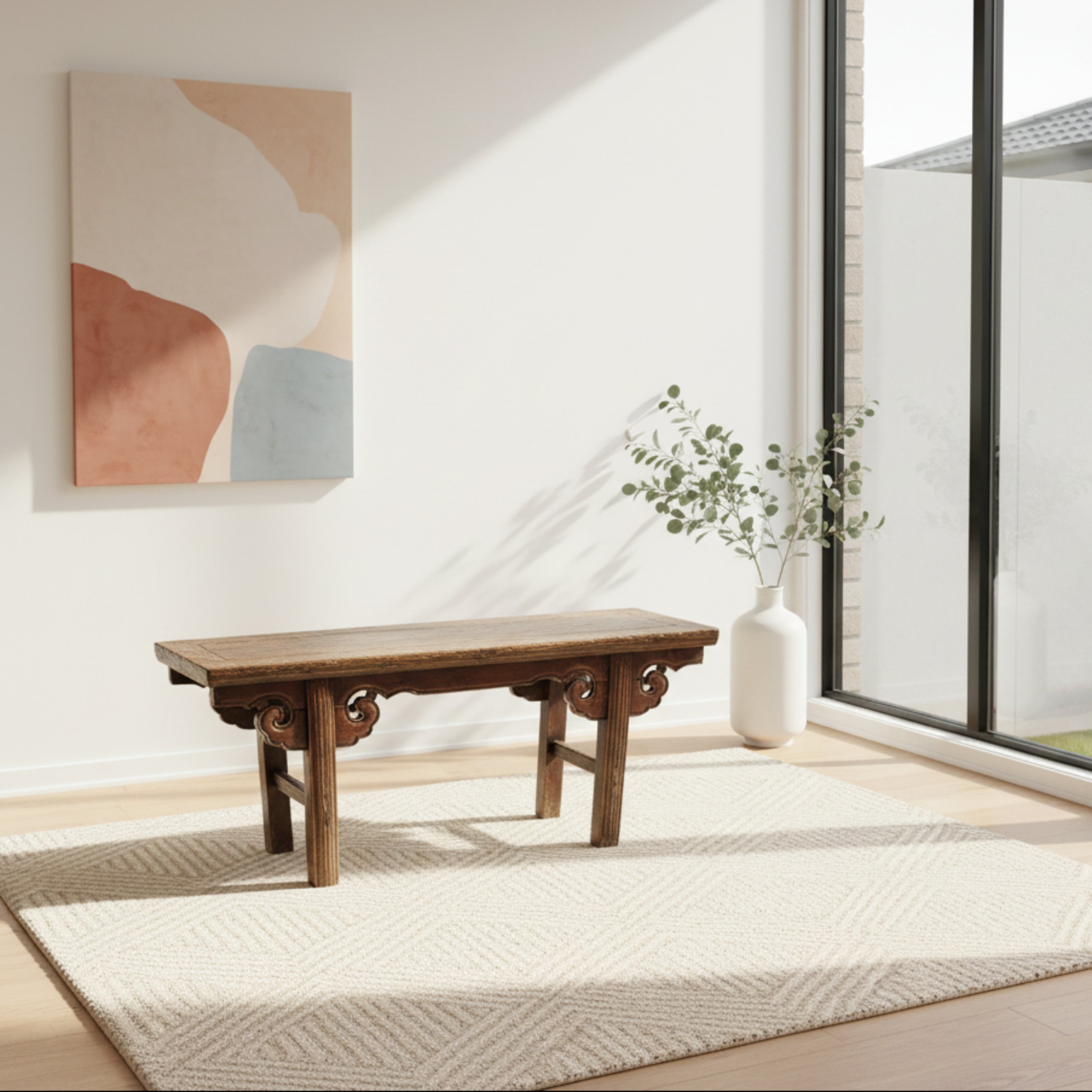 19thC Qing dynasty Chinese provincial elm bench from Shanxi province