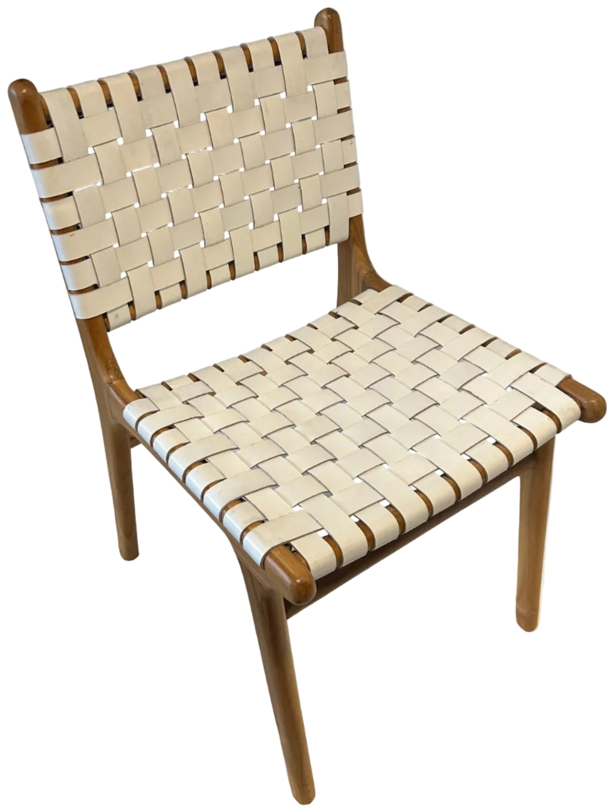 These Danish-style (MCM) white leather strapped chairs feature a sturdy teak frame and handwoven leather for a stylish, comfortable seat. Light and airy, they’re perfect for coastal or modern interiors. Now available at a special sale price—high-quality craftsmanship at great value.