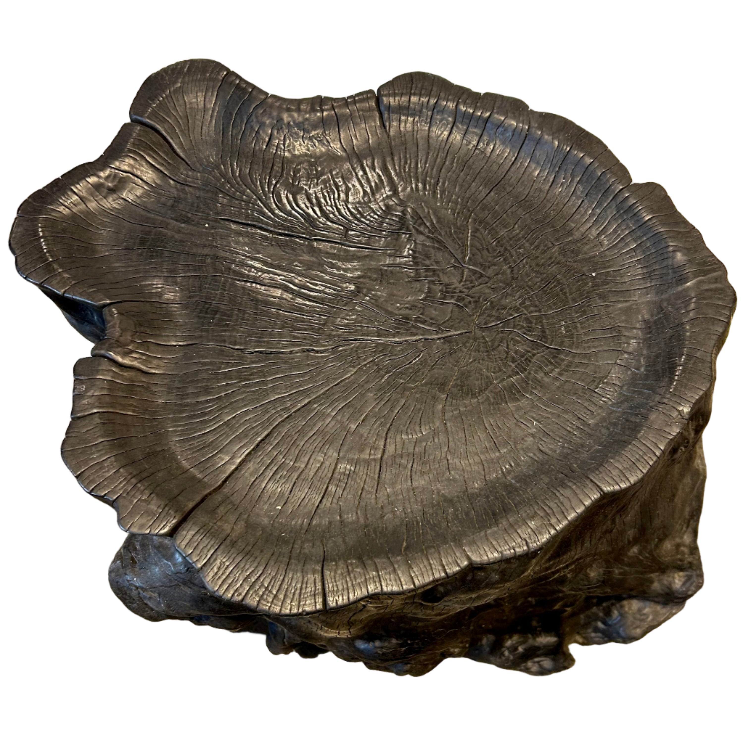 Wooden stump side table in black