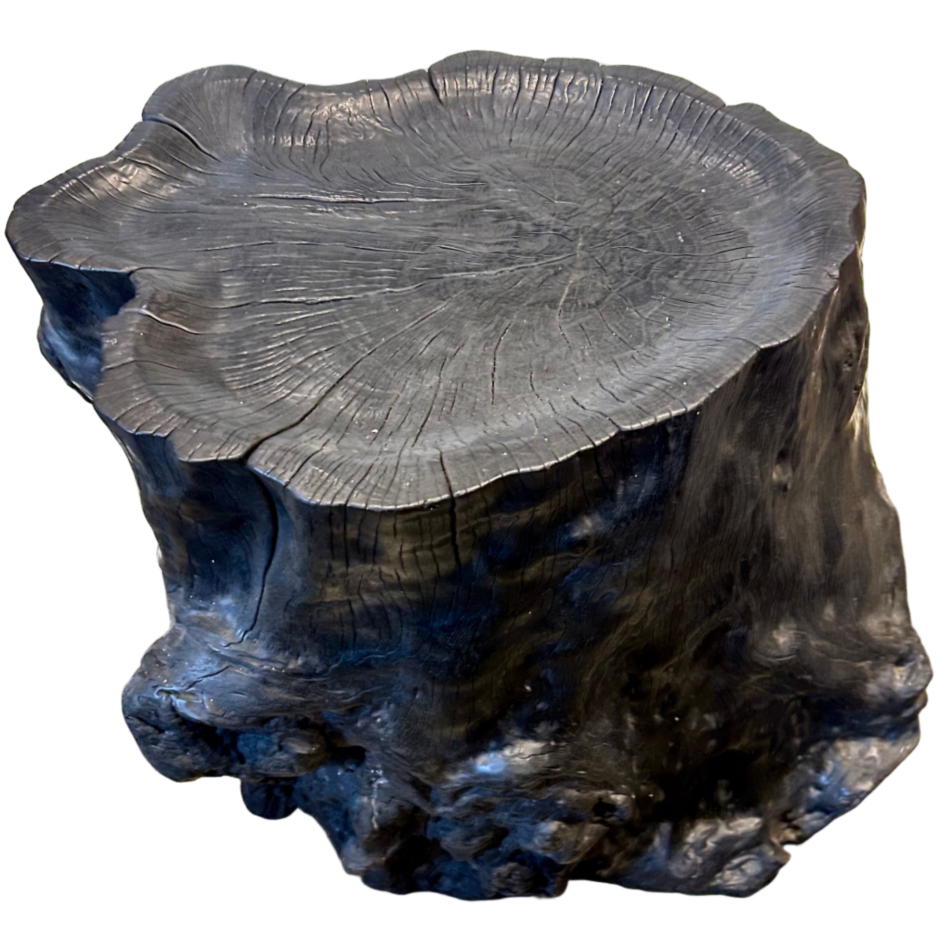 Wooden ebony tree stump table 