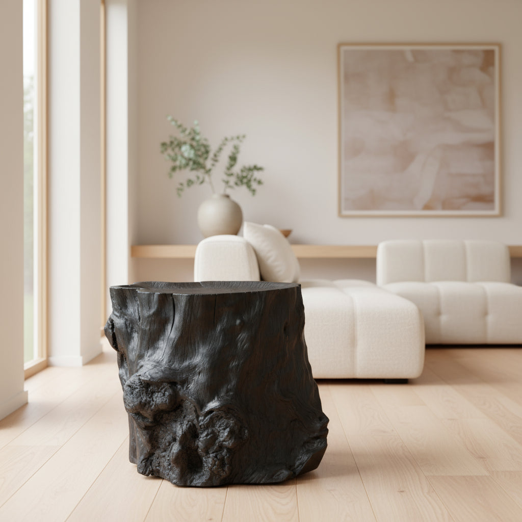 Wooden ebony stump form side table table