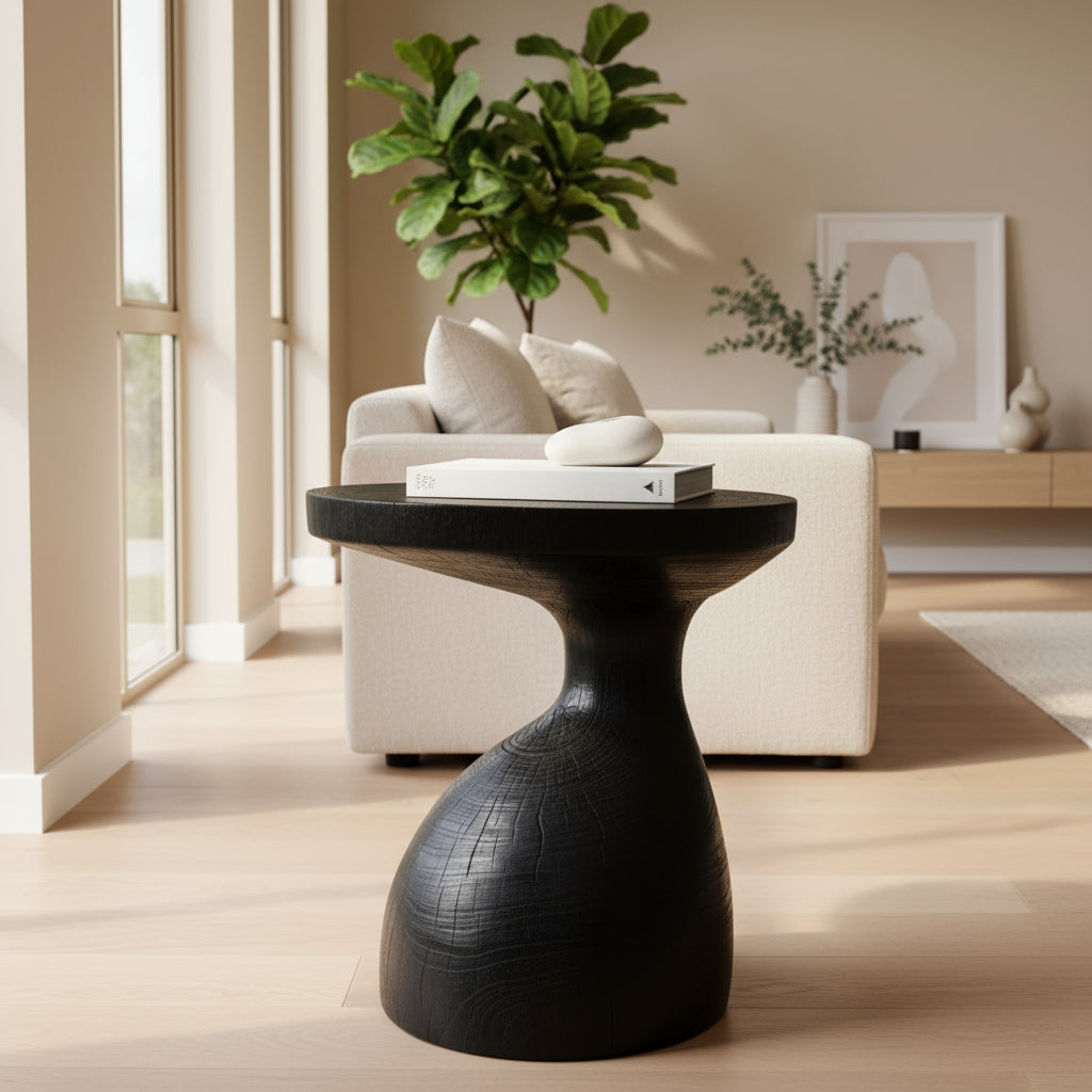 Ebonized asymmetrical side table