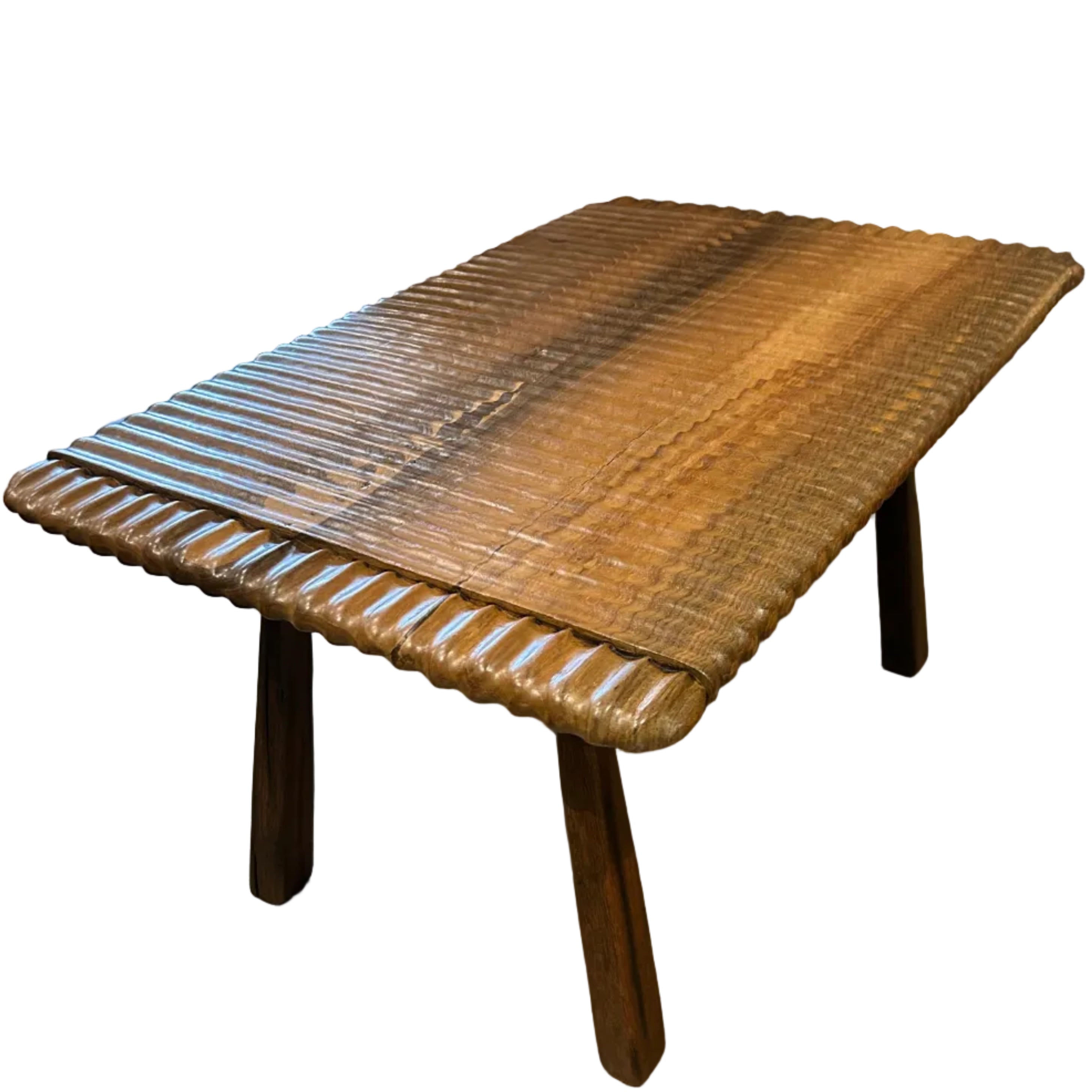 A small rectangular ribbed teak coffee tale