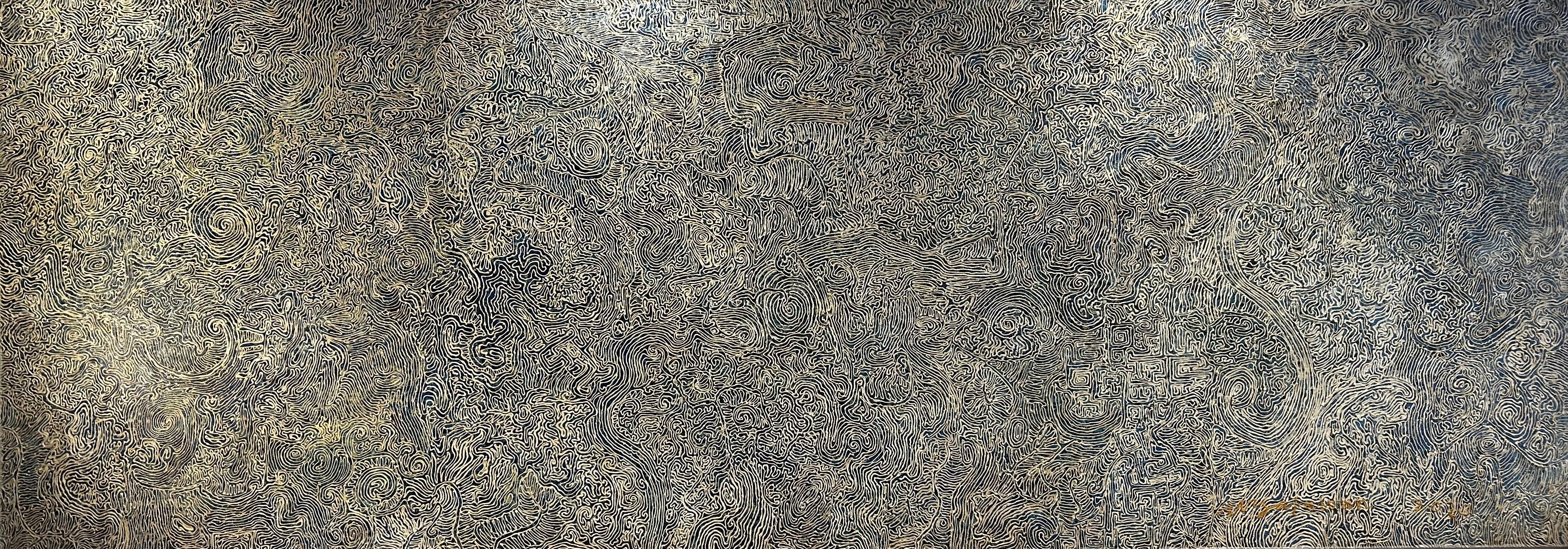 Large abstract painting on a wall by Gusti Wis