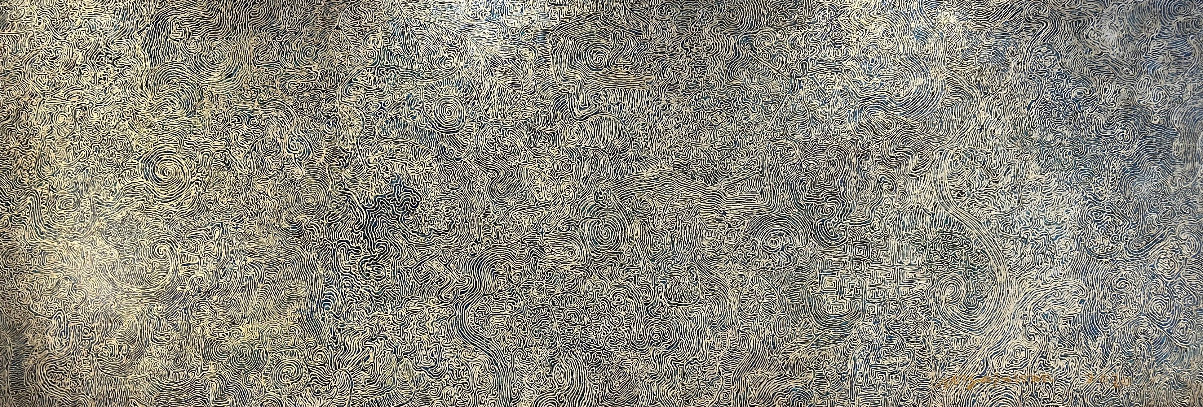 Large abstract painting on a wall by Gusti Wis from Bali