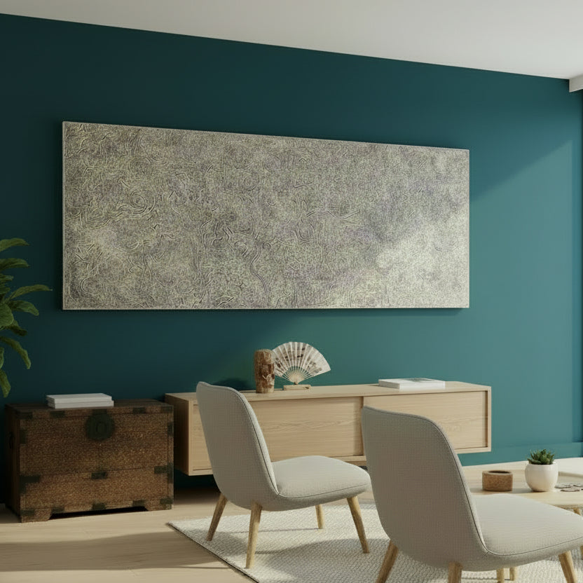 Large abstract painting on a wall by Gusti Wis - Indonesian