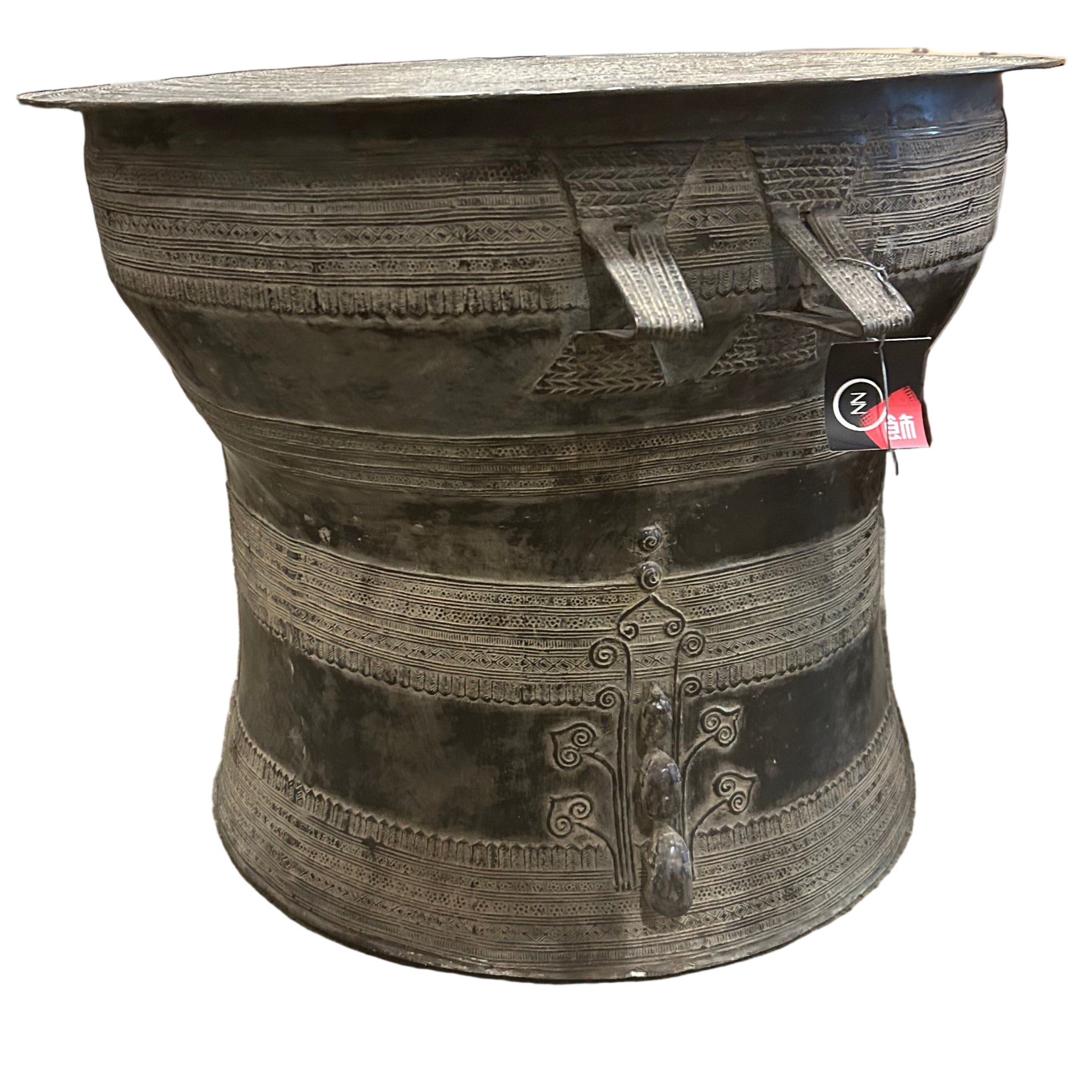 Large bronze rain drum with intricate carvings