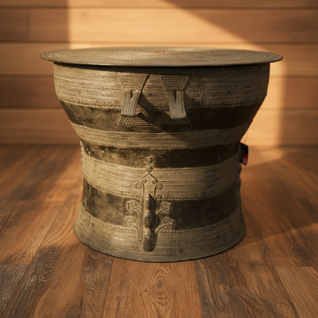 Kazari - Indonesian rain drum with intricate detail including elephants