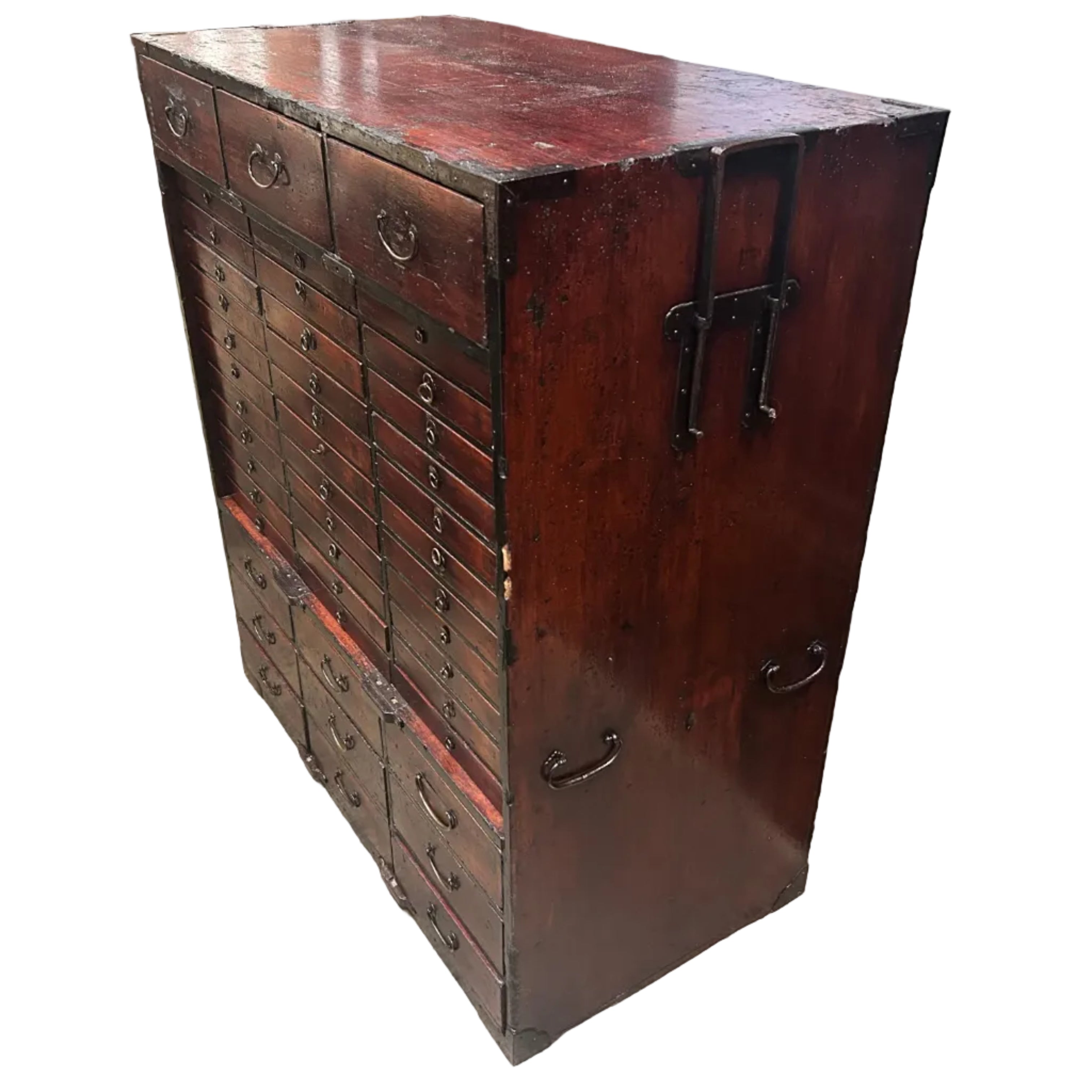 Early 19th c. Edo Japanese dental surgery chest in lacquered paulownia with 45 drawers. Under sensitive restoration. Functional and collectible.