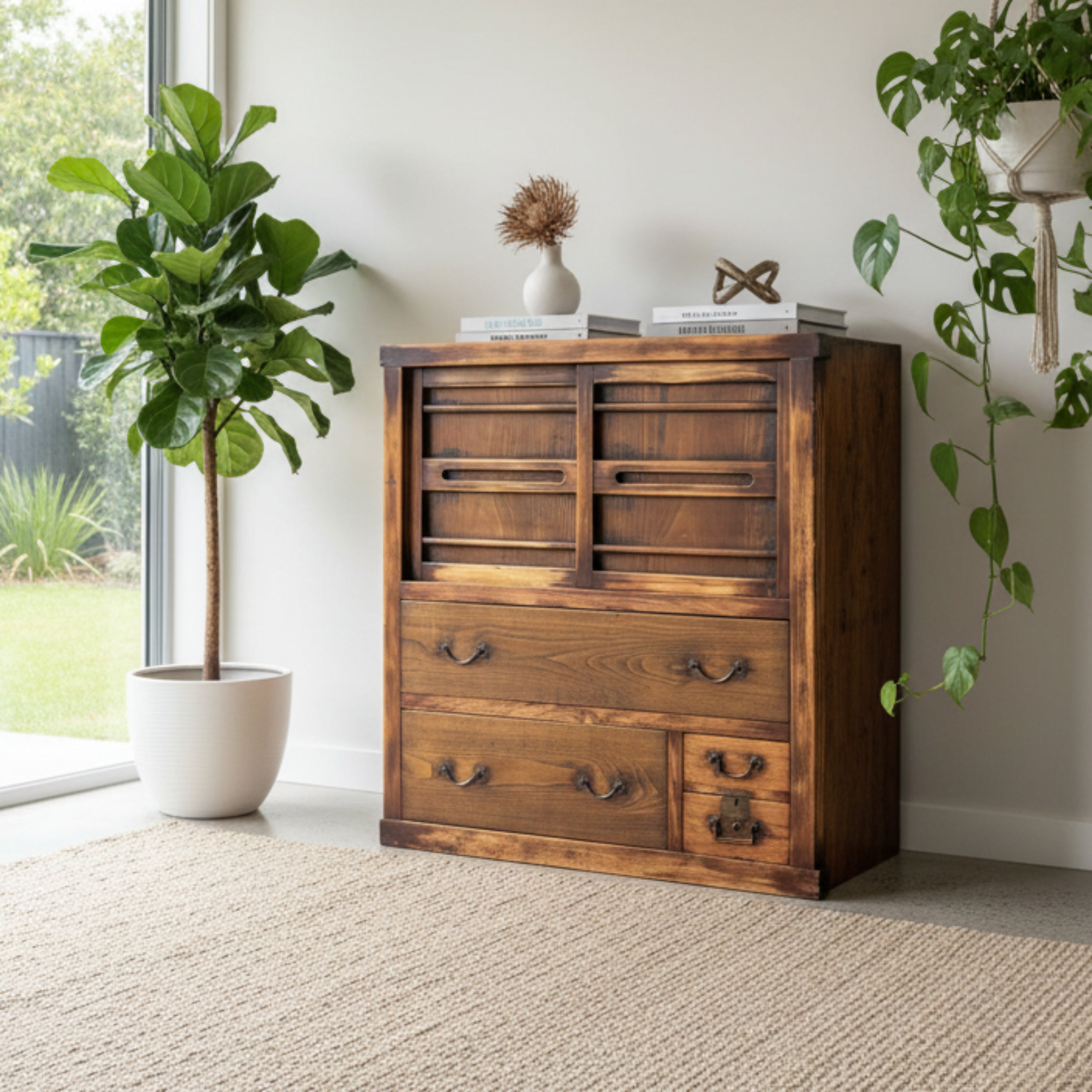 Edo-period antique Japanese choba-dansu merchant’s chest, c.1840. Zelkova & cedar woods, under sensitive restoration. Functional and collectible storage piece.