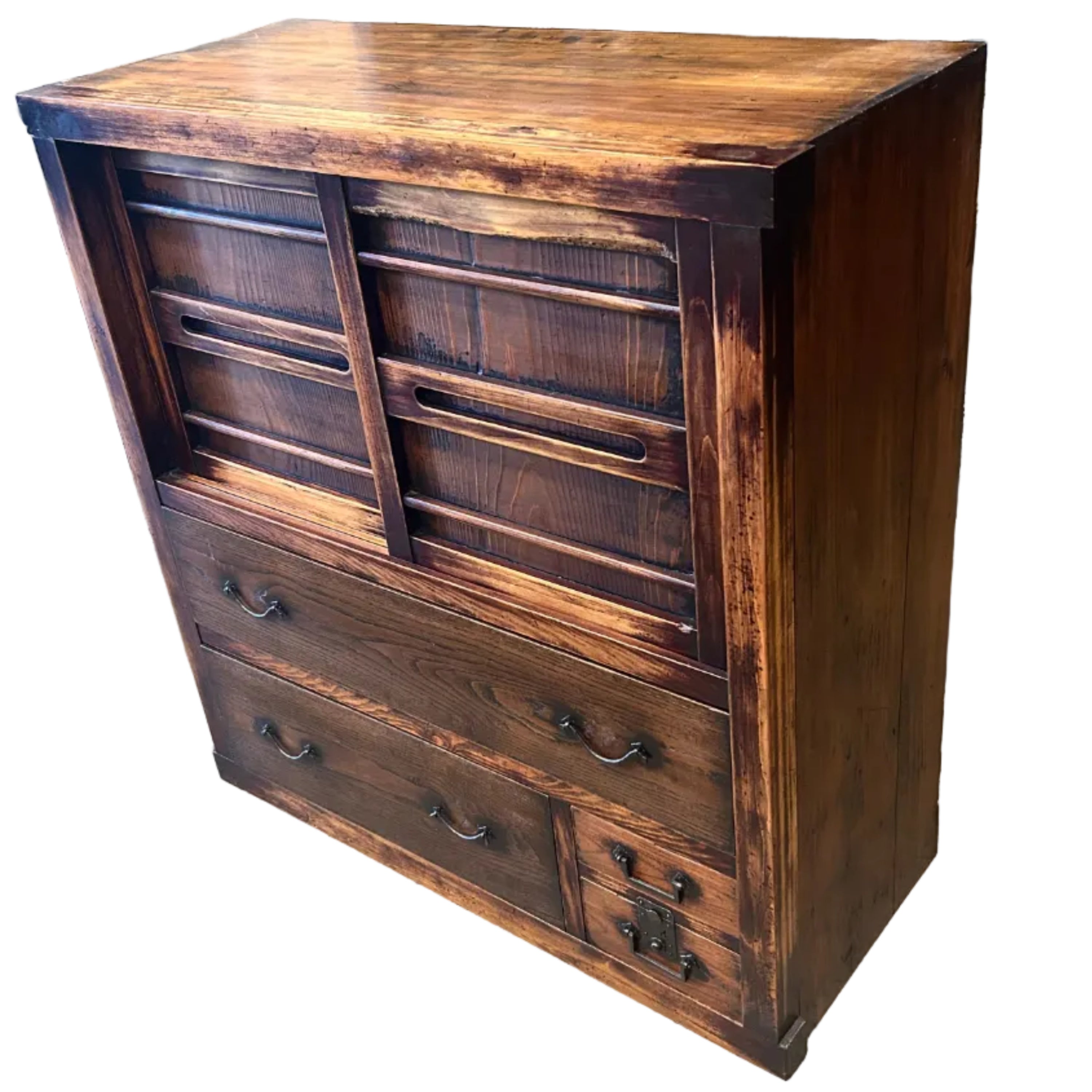 Edo-period antique Japanese choba-dansu merchant’s chest, c.1840. Zelkova & cedar woods, under sensitive restoration. Functional and collectible storage piece.