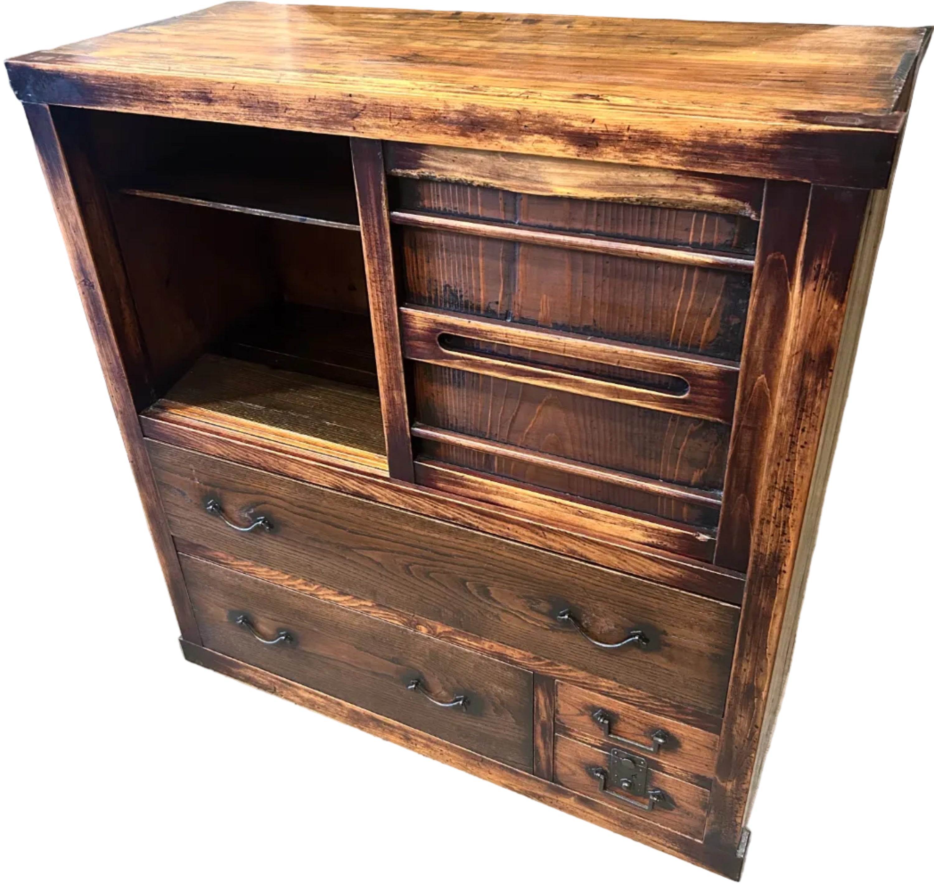 Edo-period antique Japanese choba-dansu merchant’s chest, c.1840. Zelkova & cedar woods, under sensitive restoration. Functional and collectible storage piece.