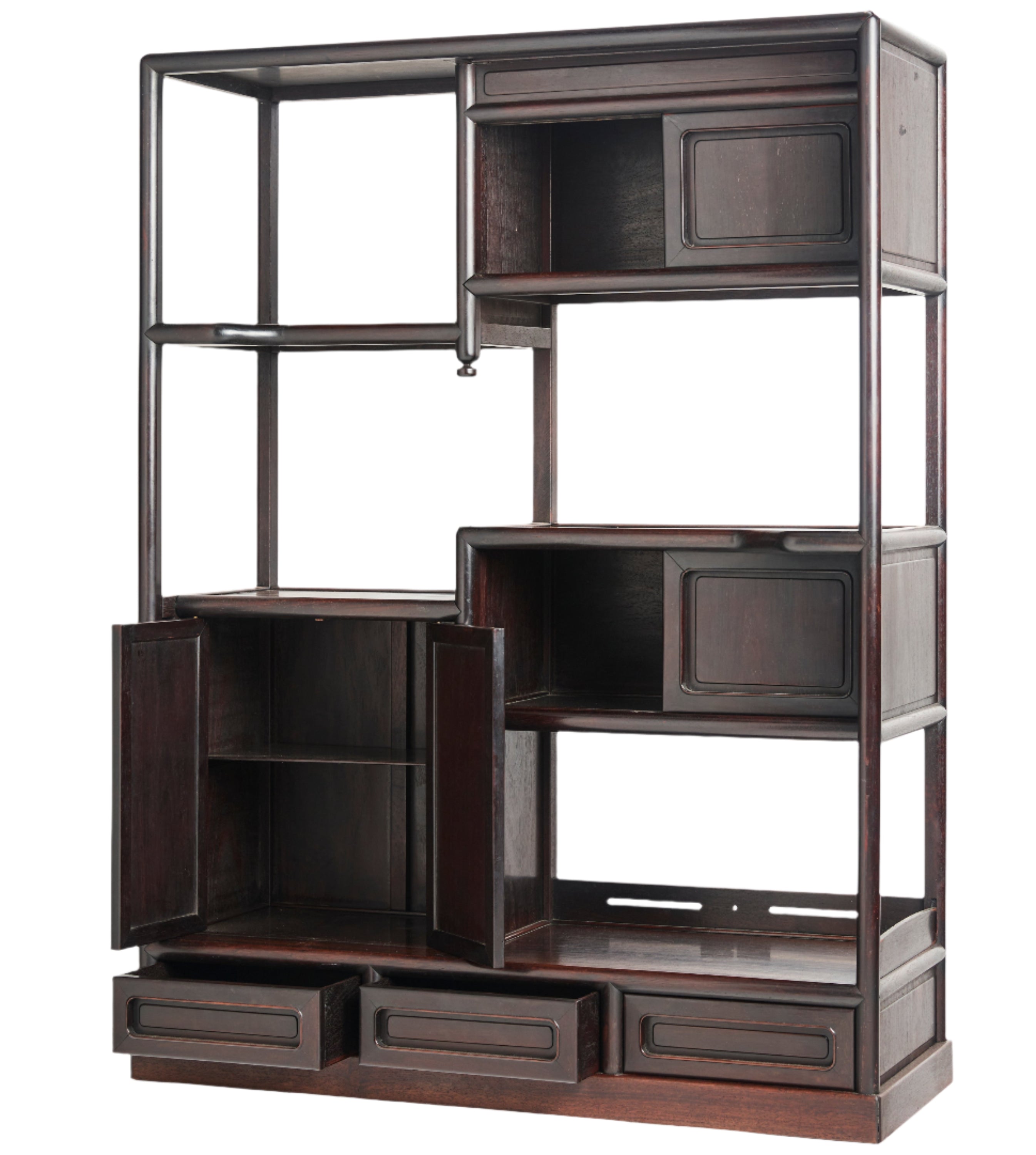Japanese rosewood Cha-Dana tea cabinet, c1920s. Elegant display and storage piece for tea utensils. Refined and functional craftsmanship.