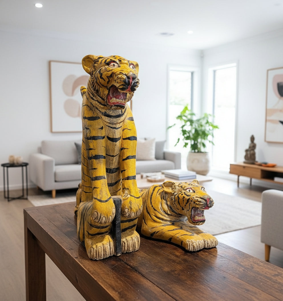 Hand carved tigers from Indonesia