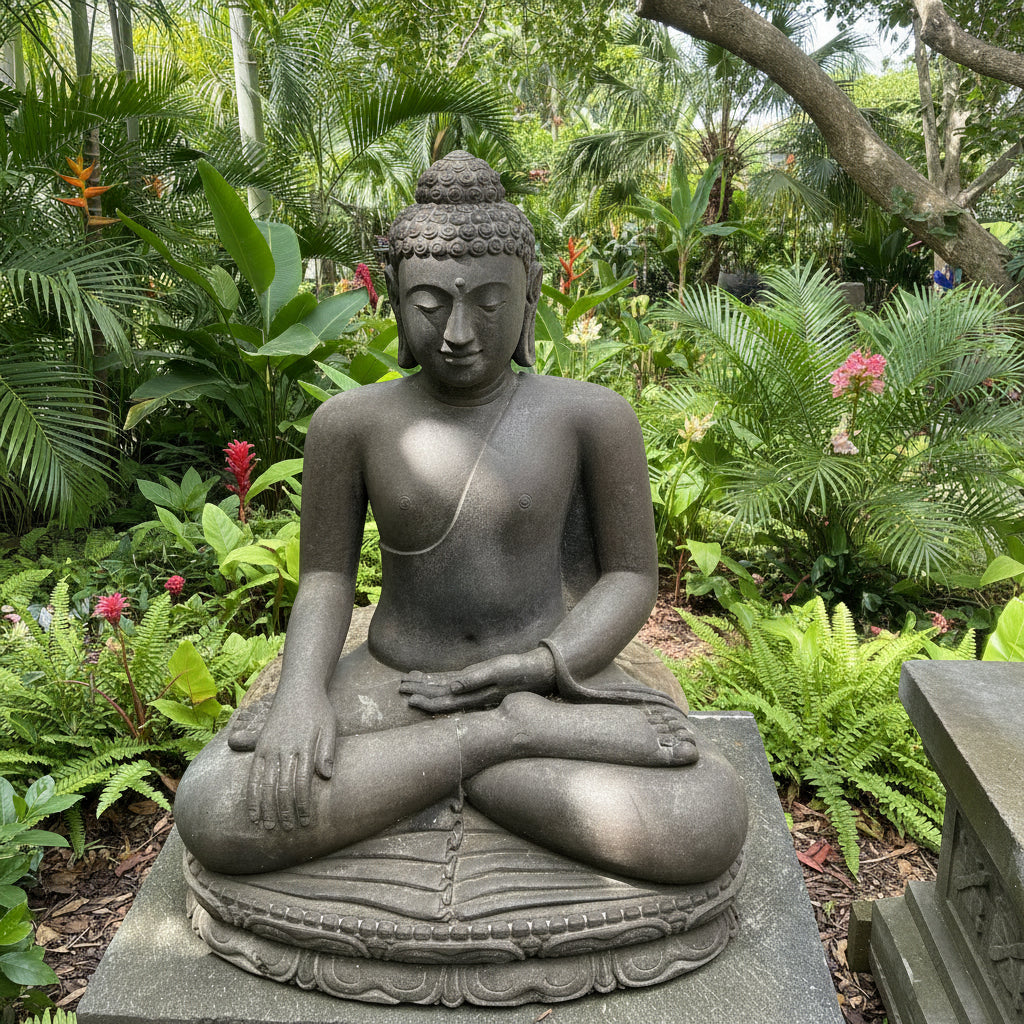 A hand carved stone seated Buddha from Indonesia MI25022