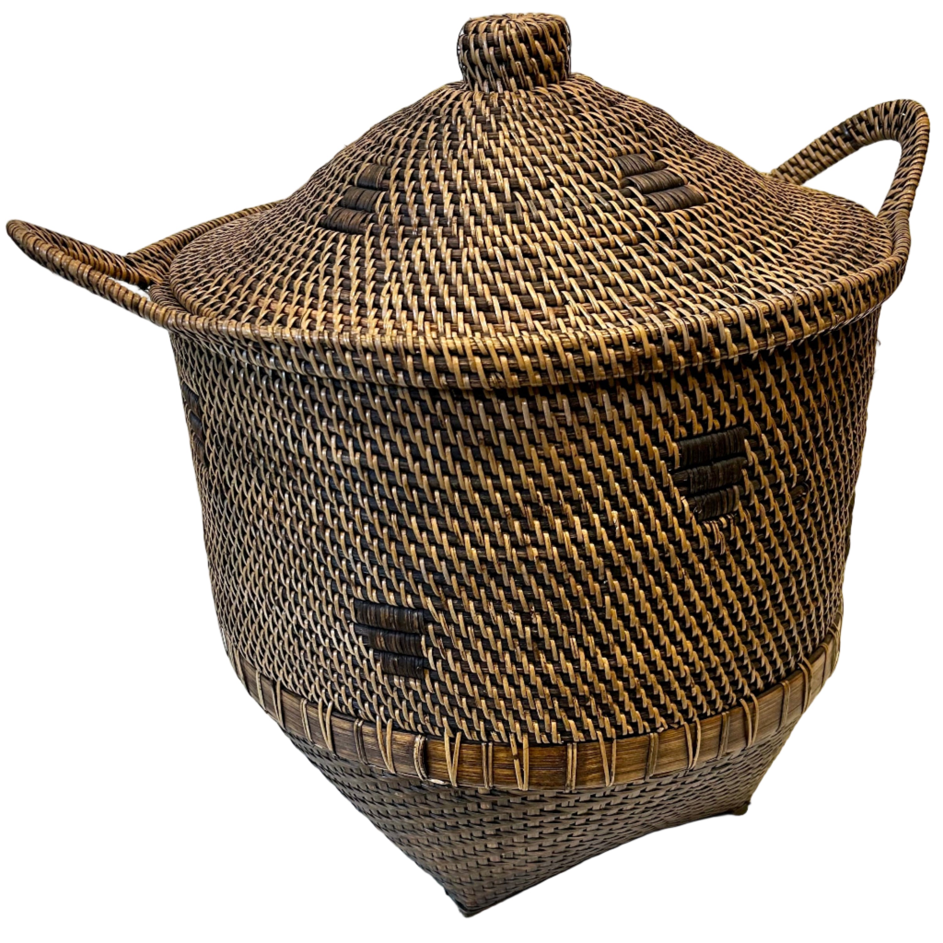 Woven basket with a lid and handles