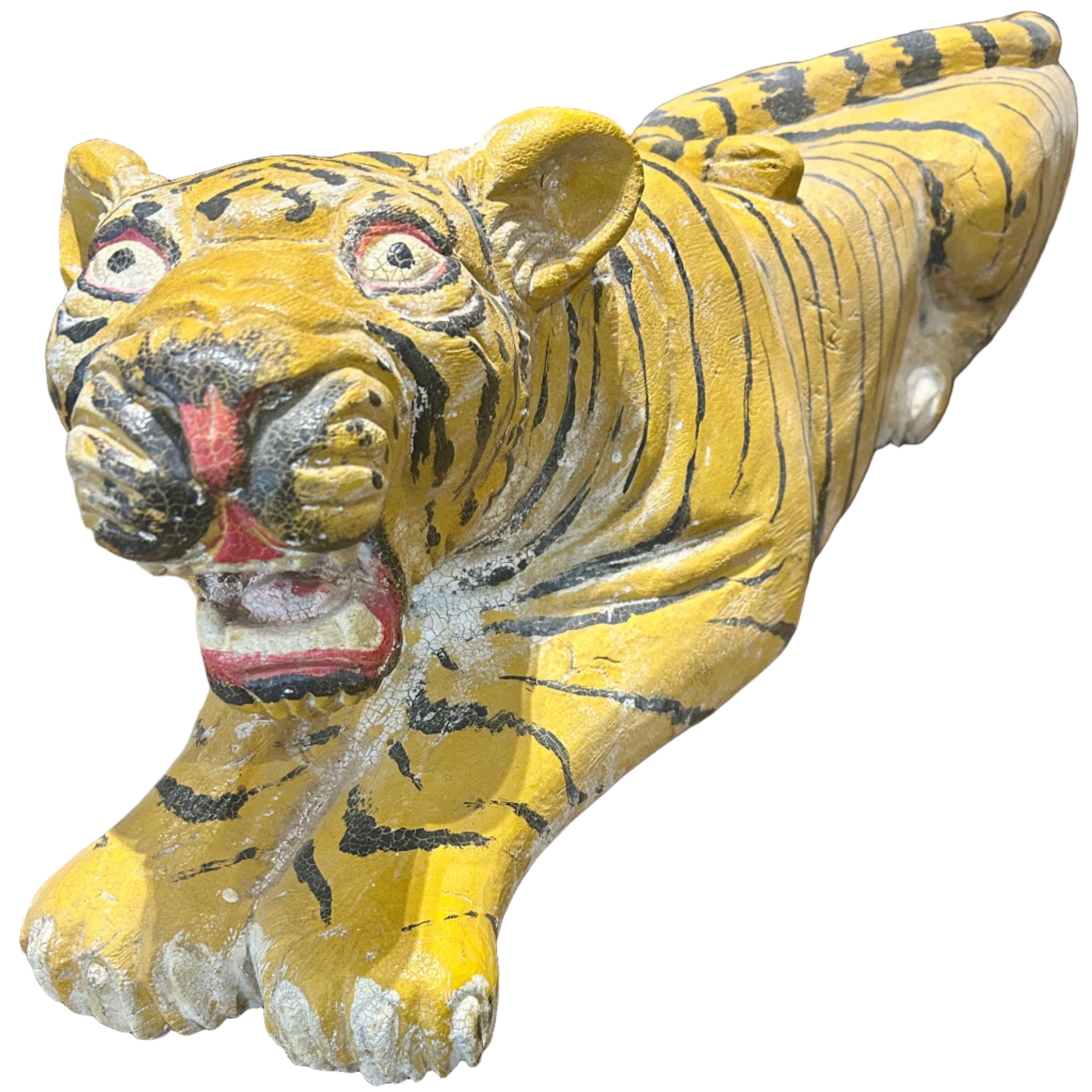 Pair of hand carved tigers