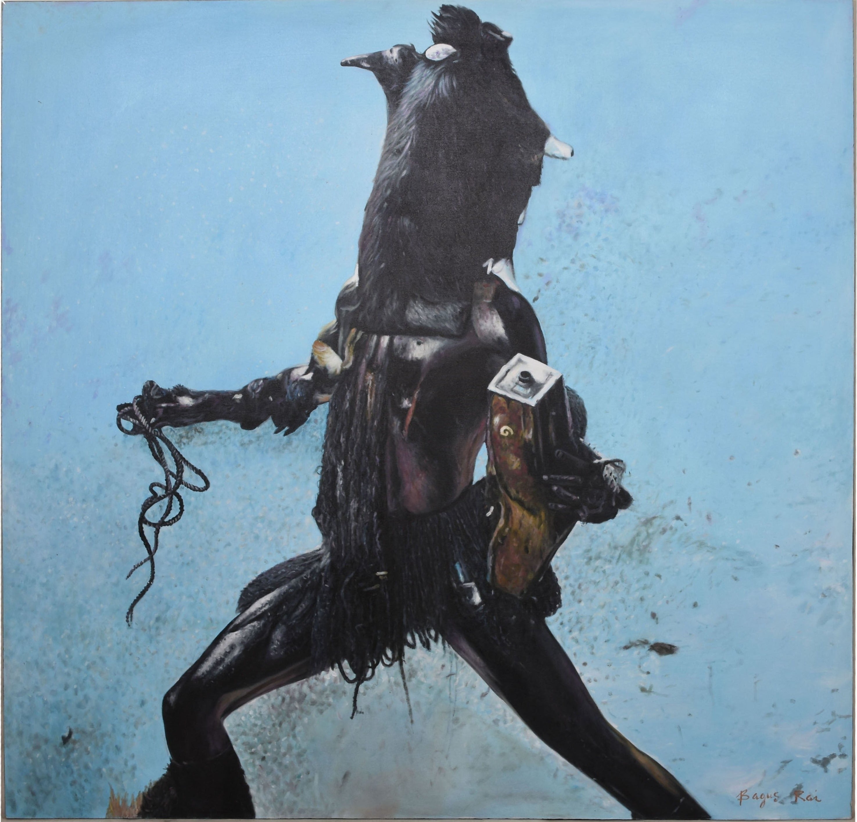 Expressive acrylic painting of an African dancer by Bagus Rai (Indonesia). Bold, rhythmic, and full of energy. Contemporary world art on canvas.