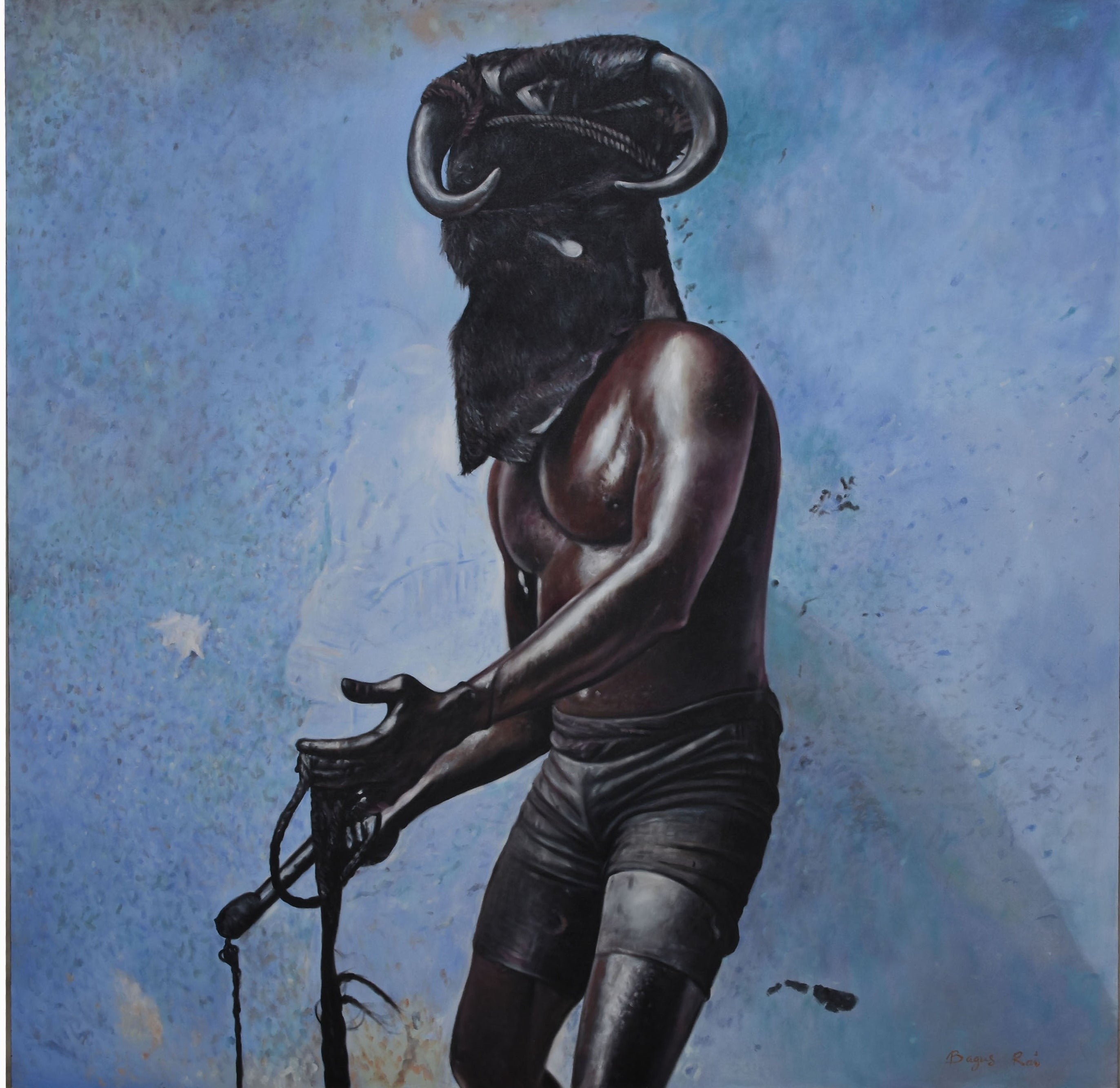 Expressive acrylic painting of an African dancer by Bagus Rai (Indonesia). Bold, rhythmic, and full of energy. Contemporary world art on canvas.