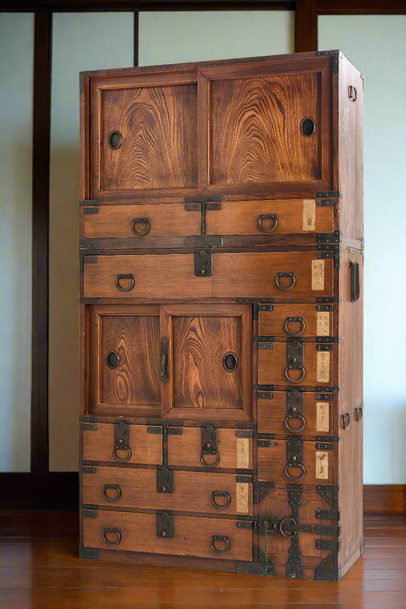 Japanese 2 piece shop storage chest with copper hardware JF25097