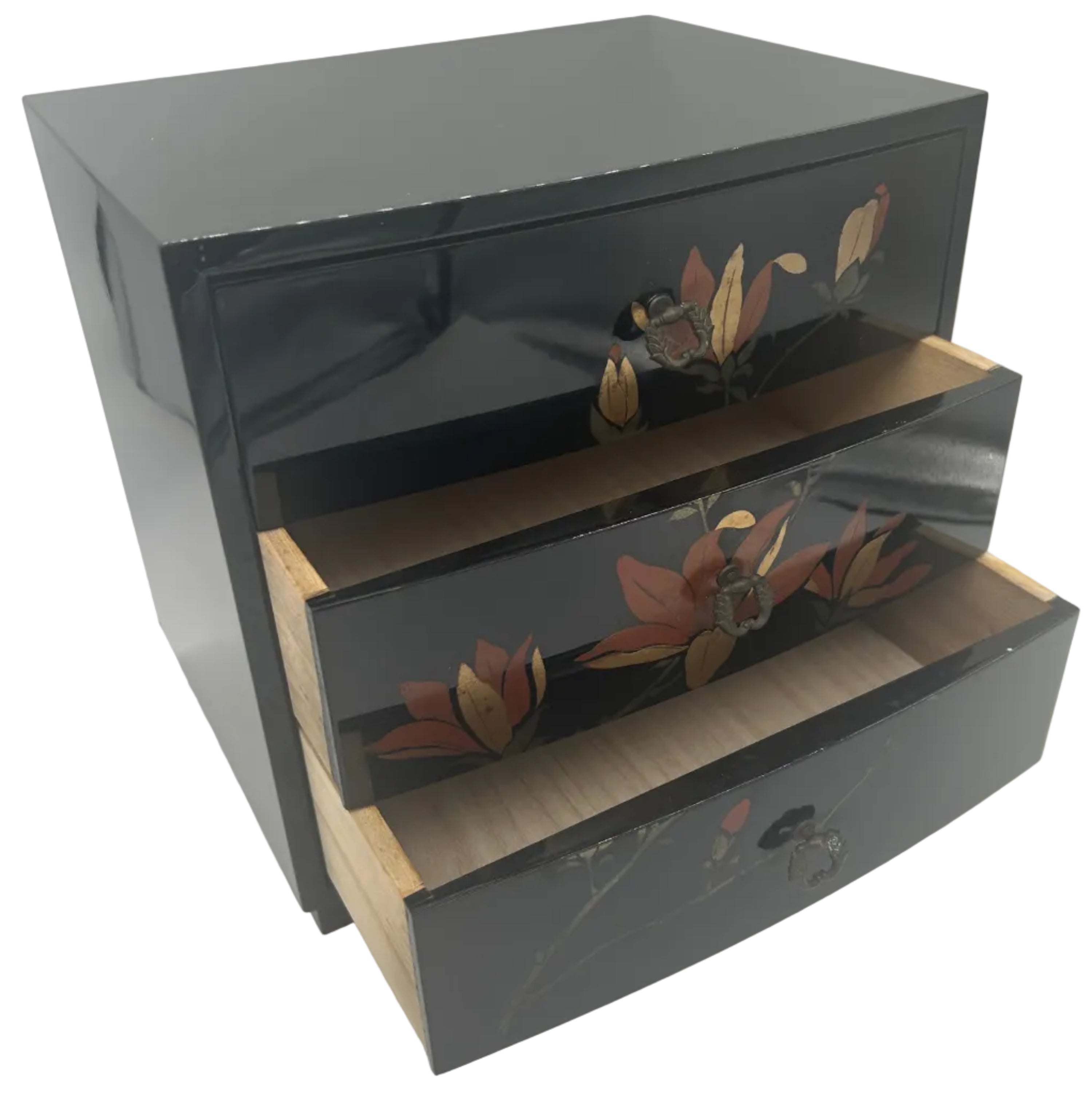 Japanese small lacquer chest. A small storage chest in immaculate condition. 1970's.
