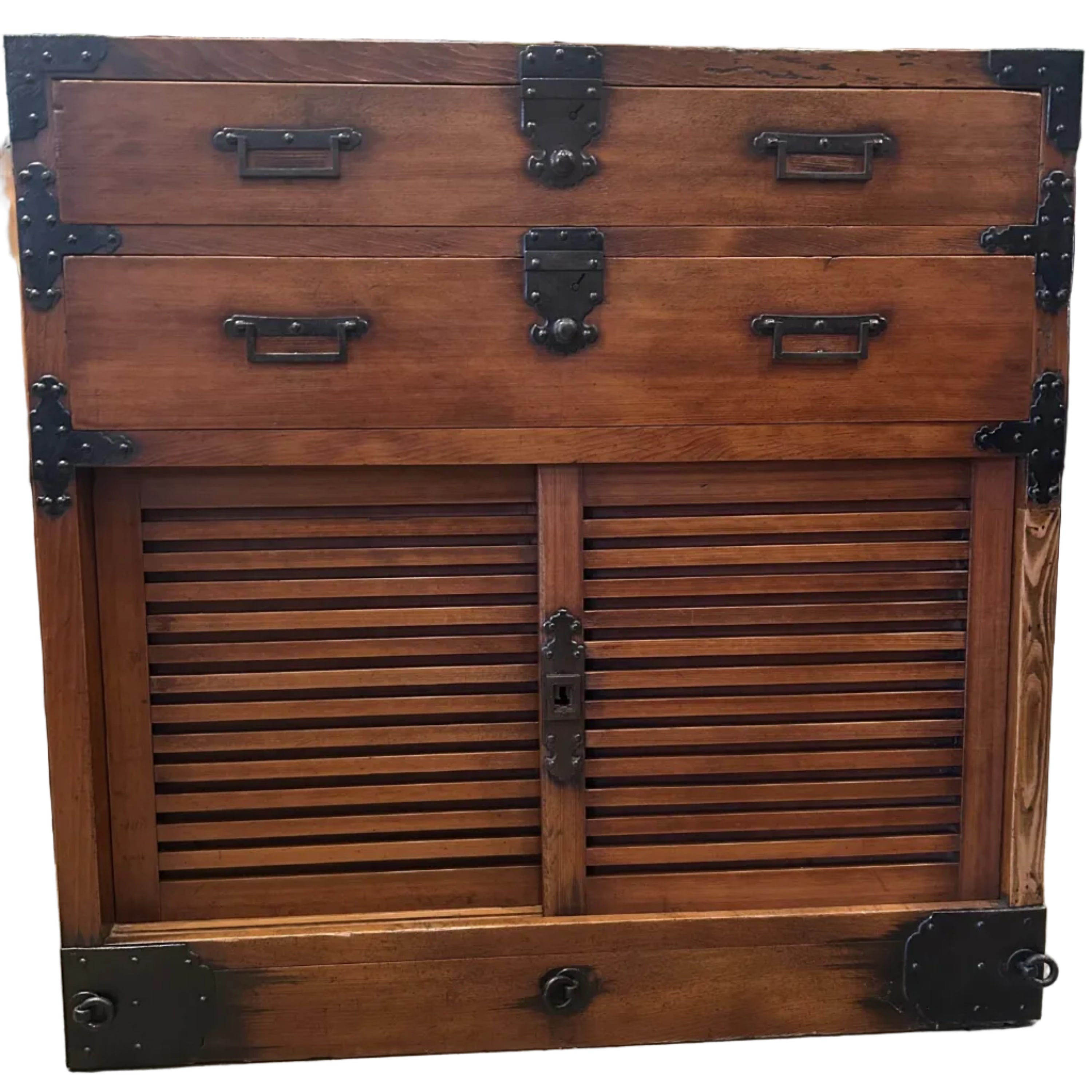 A substantial Japanese chest from the EDO period , crafted with a cypress exterior and a cedar wood interior - finished with iron hardware.