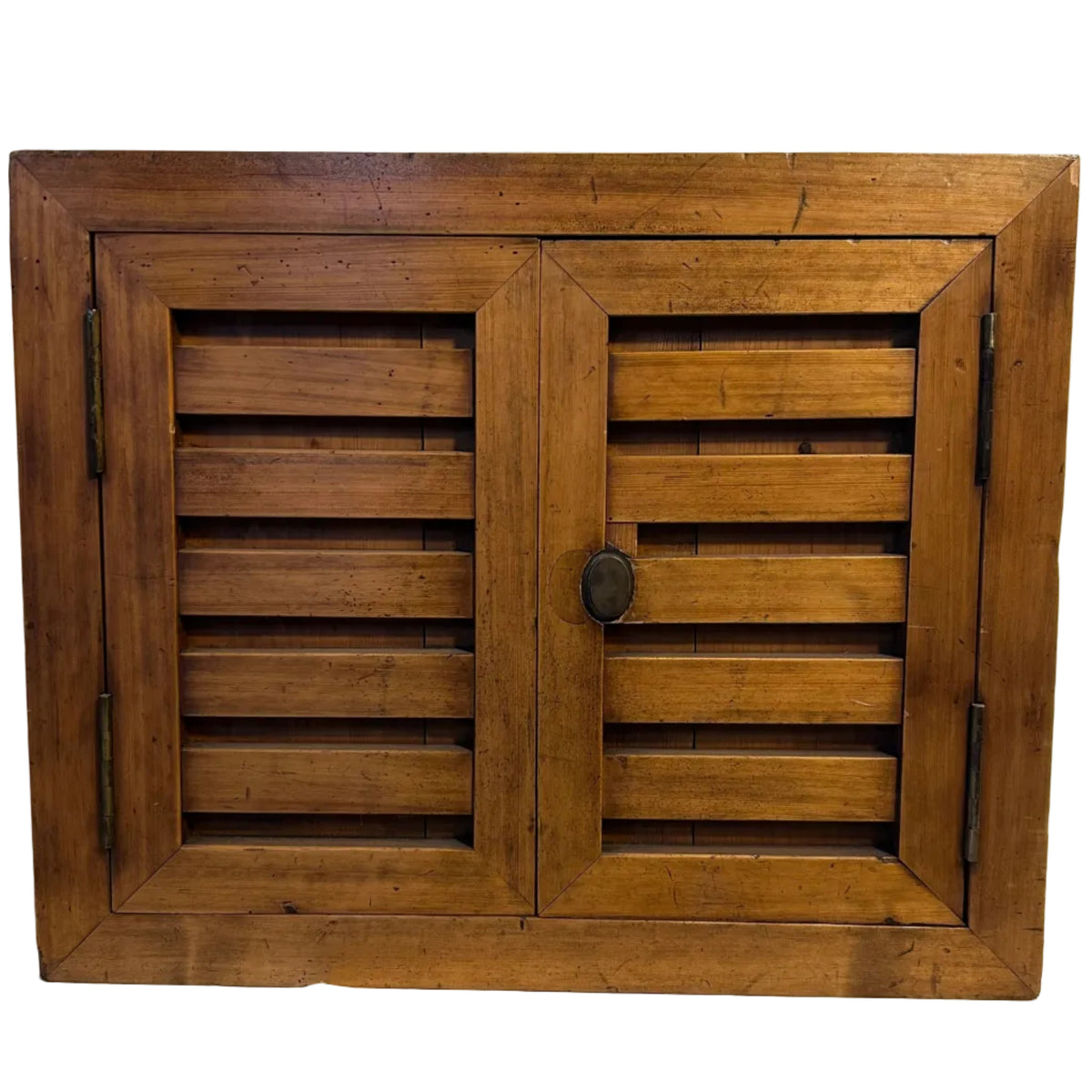 A rare, custom-made Taisho-period safe crafted from durable cypress wood. Dating to c.1920, this exceptional piece features a distinctive ribbed façade and double thickness walls, combining structural strength with elegant design.