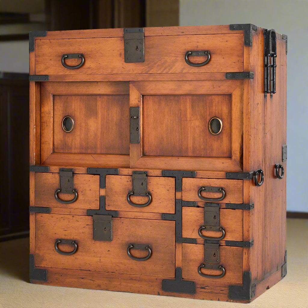 Japanese Merchant's shop storage chest made from cypress wood with paulownia drawer linings - from SAKAI (Osaka port).. MEIJI period - 19thC.