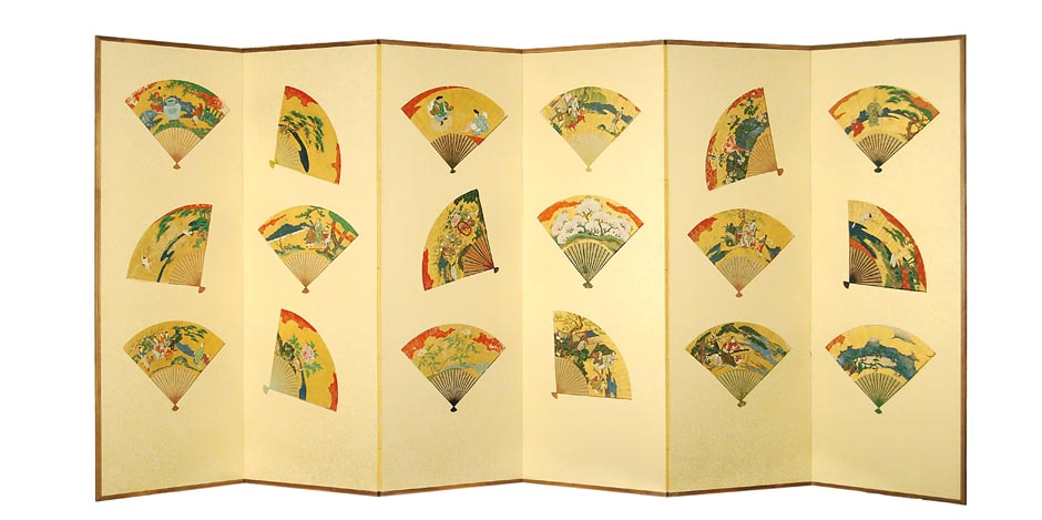 Antique Japanese screen with fans - JS67A