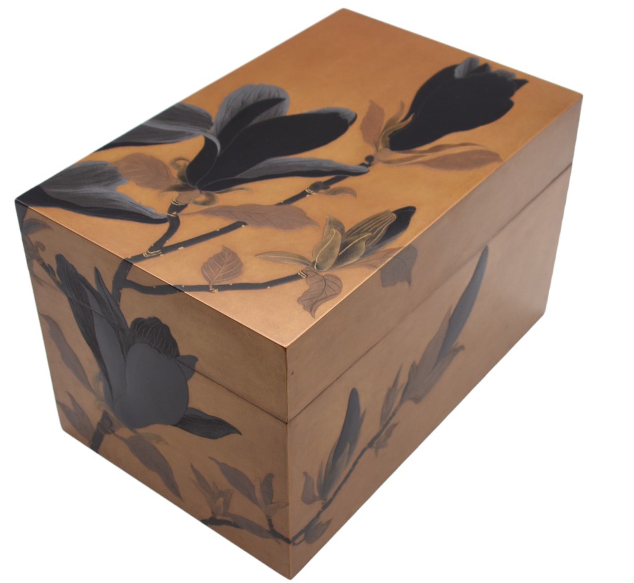 Unique Japanese lacquer box with magnolia design - L23011