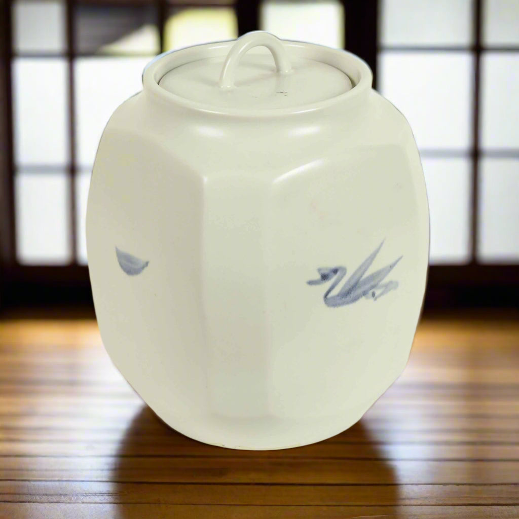 Antique Japanese MIZUSASHI (water container) made from an early IMARI underglaze blue and white pot.