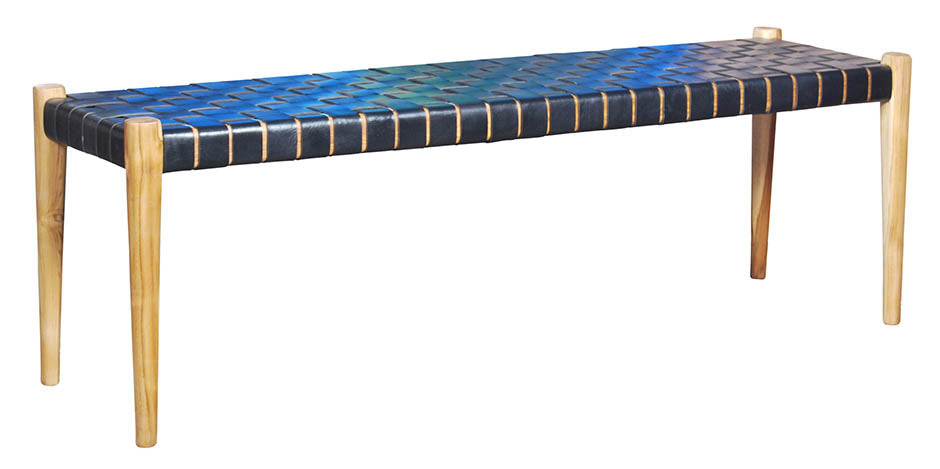 Teak and leather bench - ICF17012