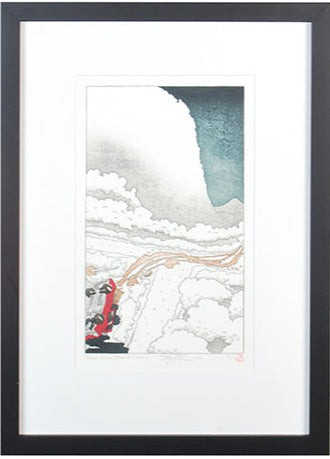 This stunning woodblock print, titled 'Snow Scene, Mount Clear', is part of a unique series created by contemporary Australian artist Terry McKenna
